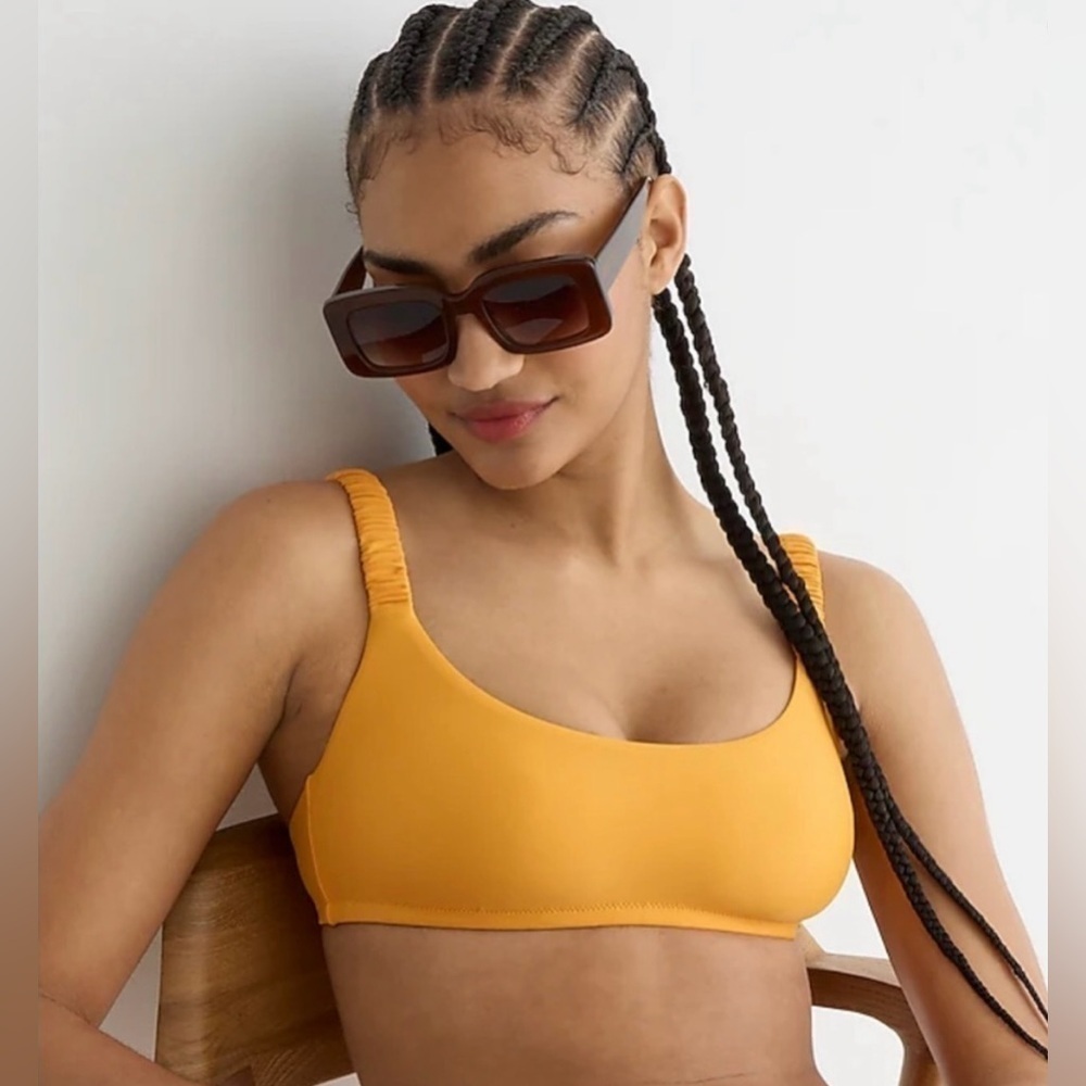 J.Crew Orange Scrunchie-Strap Squareneck Bikini Top with Removable Pads, Size XL